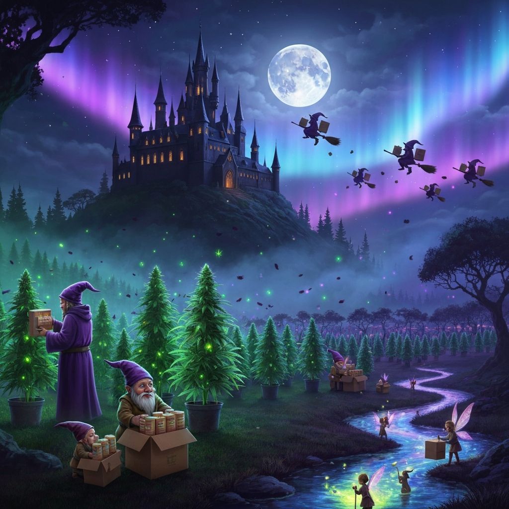 Dark fantasy castle with wizards and gnomes
