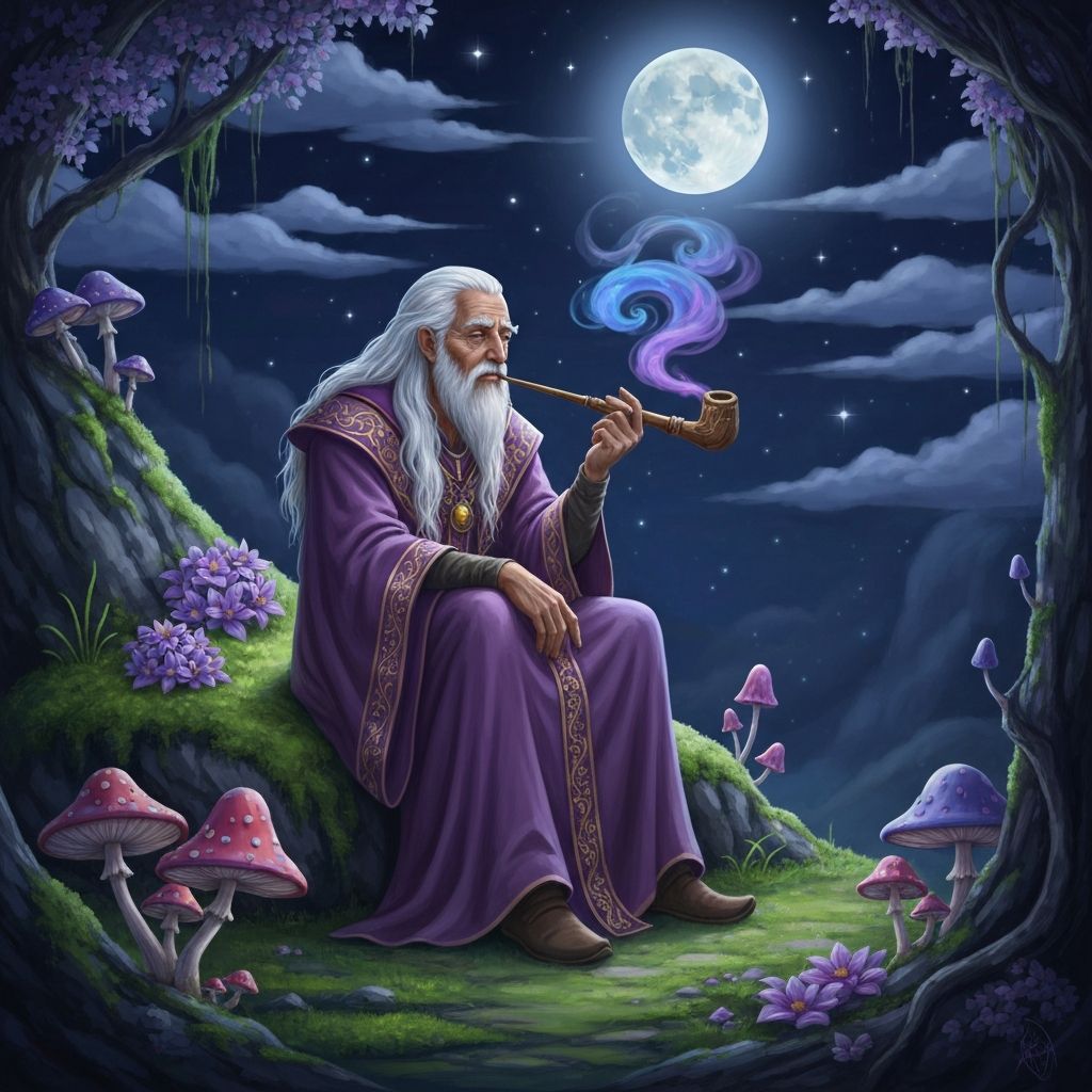 Wizard smoking by moonlight